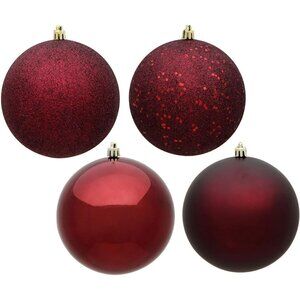 Vickerman 6 in. Large Burgundy Shiny UV Christmas Ornament Ball - 4 per Bag